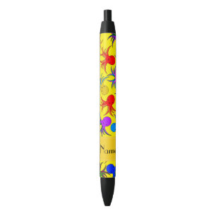 Personalised name yellow rainbow octopus black ink pen