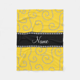 Personalised name yellow swirl diamonds fleece blanket
