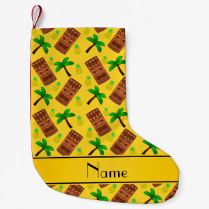 Personalised name yellow tiki pineapples palm tree small christmas stocking