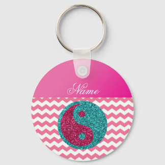 Personalised name ying yang pink chevrons key ring