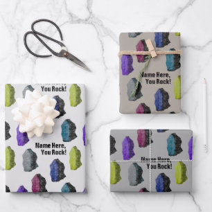 Personalised Name "You Rock!" Colourful Gemstones Wrapping Paper Sheet