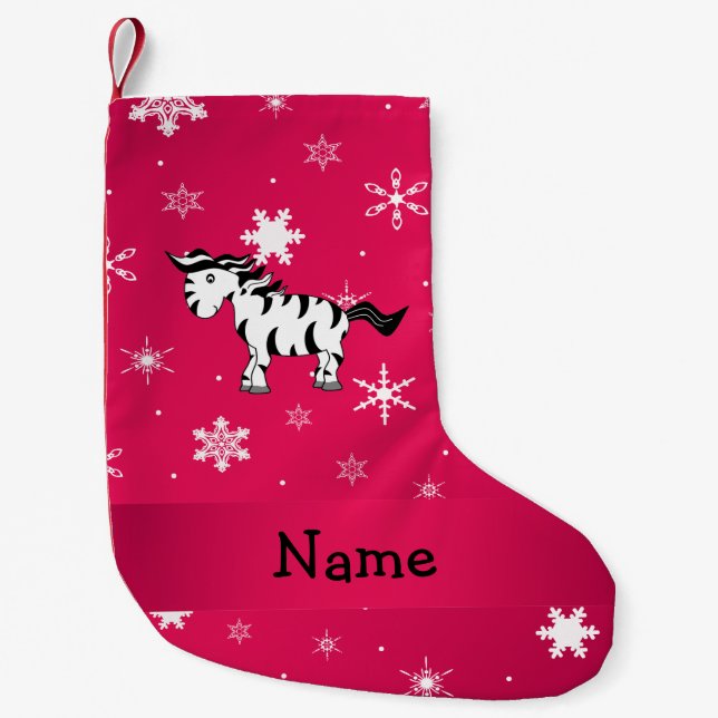 Personalised name zebra pink snowflakes small christmas stocking (Front)