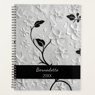 Personalised Named Abstract Black & White Florals Planner