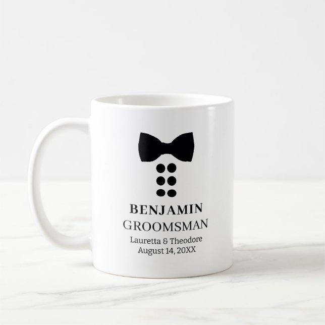 Personalised Named B&W Wedding Groomsman Coffee Mug (Left)