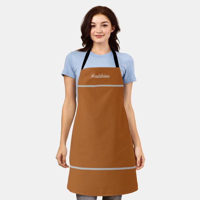 Personalised Named Orange Brown Apron (Worn)