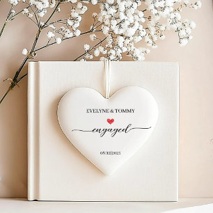 Personalised Names and Date Engagement Heart- Ceramic Tree Decoration