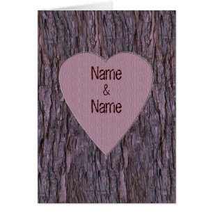 Personalised Names Carved In Tree Card - Pink