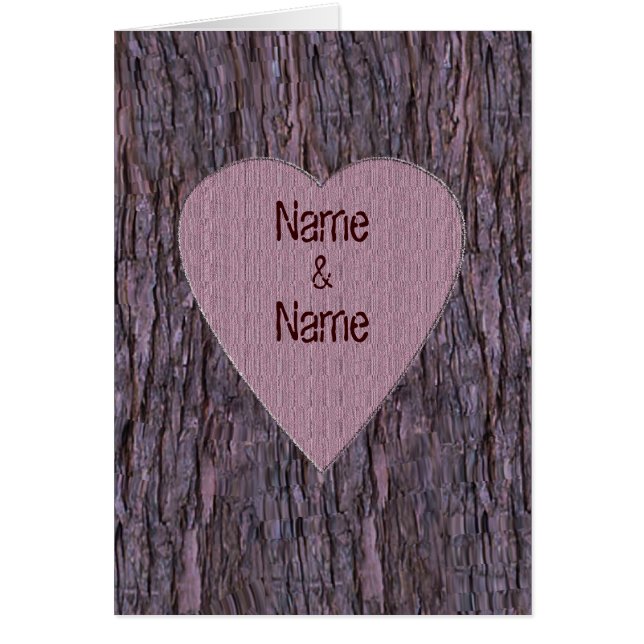Personalised Names Carved In Tree Card - Pink (Front)