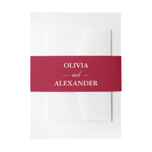 Personalised Names Deep Red Wedding Invitation Belly Band