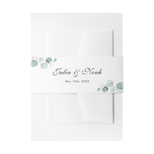 Personalised Names Elegant Eucalyptus Wedding Invitation Belly Band (Front Example)