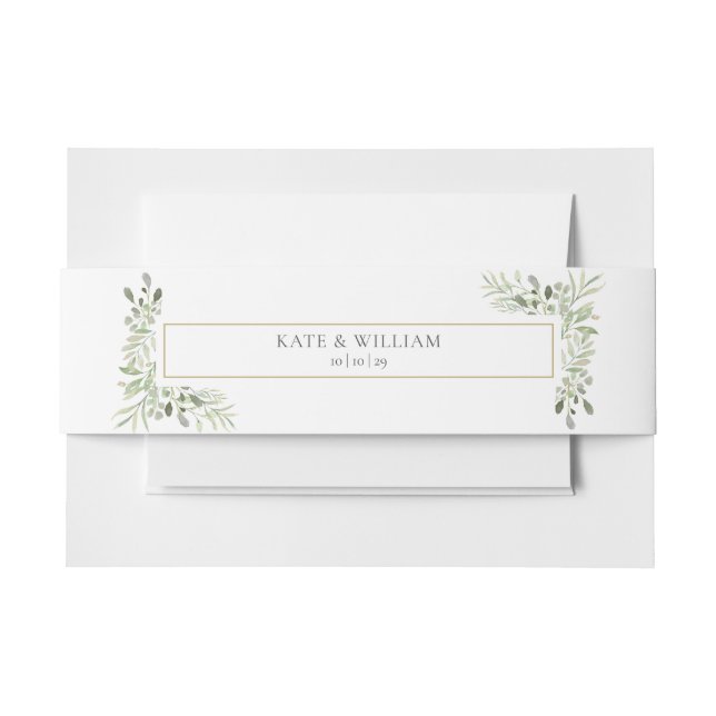 Personalised Names Greenery Foliage Wedding Invitation Belly Band (Front Example)