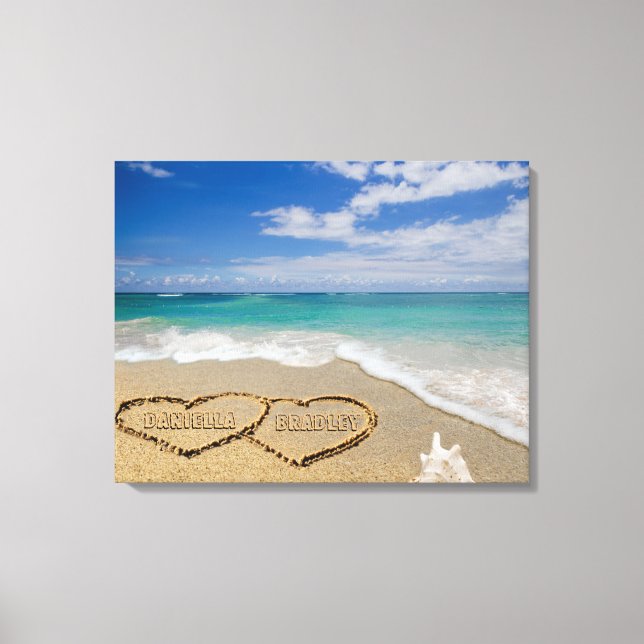Personalised Names Hearts In Sand Art Canvas Print (Front)