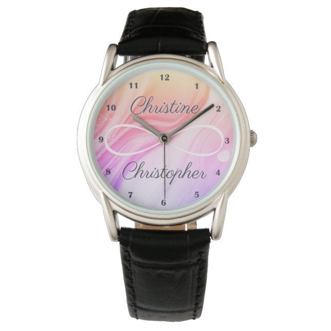 Personalised Names Infinity Symbol Rainbow Ombre Watch (Front)