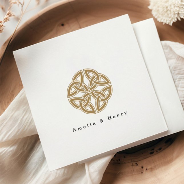 Personalised Names Irish Celtic Knot Gold Wedding Napkin (Creator Uploaded)