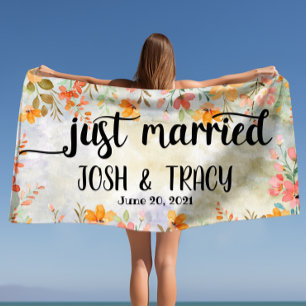 Personalised Names Just Married Beach Towel