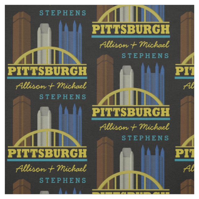Personalised Names Pittsburgh Pennsylvania Skyline Fabric (Swatch)