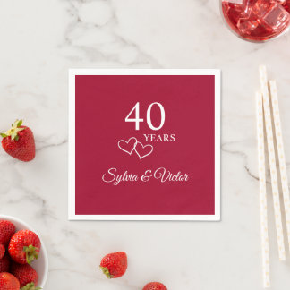 Personalised Names Red Ruby 40th Anniversary Party Napkin