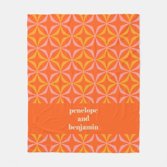 Personalised Names Retro Orange Yellow Geometric  Fleece Blanket (Front)