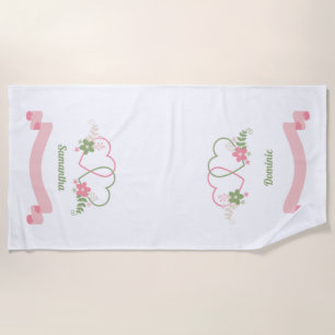 Personalised Names Two Hearts Honeymoon Beach Towel