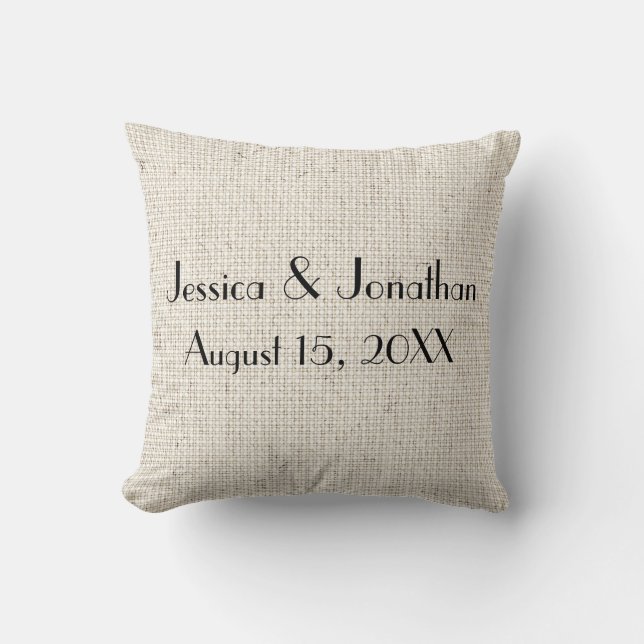 Personalised Names & Wedding Date Linen Pillow (Front)
