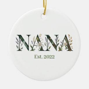 Personalised Nana Est Year Floral Grandmother Gift Ceramic Tree Decoration