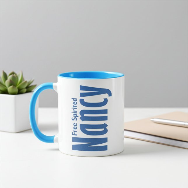Personalised Nancy Name in Blue Canvas Lettering Mug (Creator Uploaded)