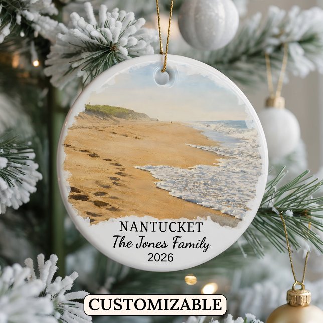 Personalised Nantucket Ornament, Massachusetts Ceramic Tree Decoration (Creator Uploaded)