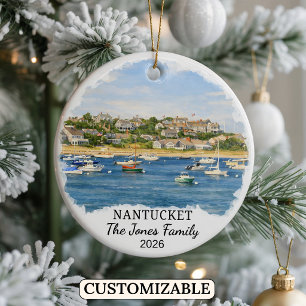 Personalised Nantucket Ornament, Massachusetts Ceramic Tree Decoration