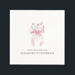 Personalised Napkins 18th Birthday Bow Wildflower<br><div class="desc">A pretty blush pink bow is decorated with dainty purple and pink wildflowers. The birthday celebrant's name and Happy Birthday follow. All text is editable.</div>
