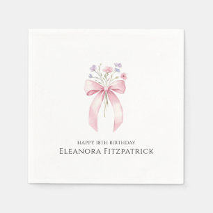 Personalised Napkins 18th Birthday Bow Wildflower