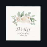 Personalised Napkins 18th Birthday White Rose<br><div class="desc">Personalised napkins make your 18th birthday party table decor special. White roses are nestled in sage green eucalyptus leaves.</div>