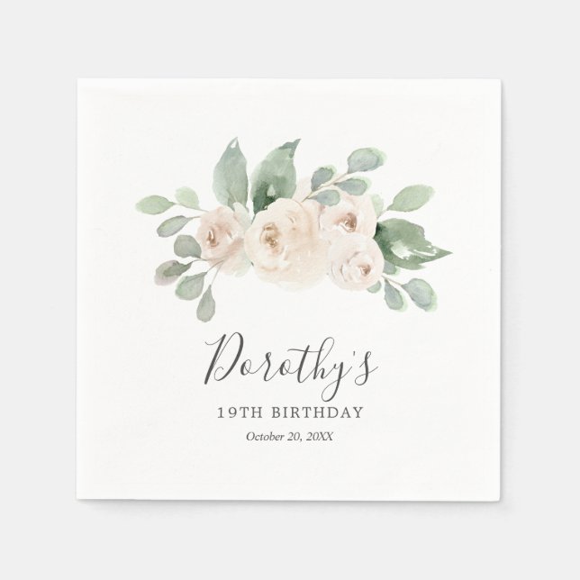 Personalised Napkins 19th Birthday White Rose (Front)