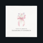 Personalised Napkins 21st Birthday Bow Wildflower<br><div class="desc">A pretty blush pink bow is decorated with dainty purple and pink wildflowers. The birthday celebrant's name and Happy Birthday follow. All text is editable.</div>