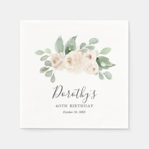 Personalised Napkins 40th Birthday White Rose