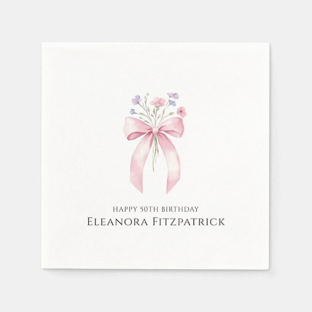 Personalised Napkins 50th Birthday Bow Wildflower (Front)