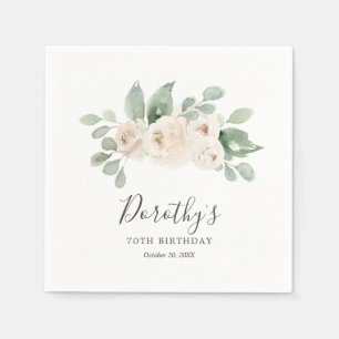 Personalised Napkins 70th Birthday White Rose