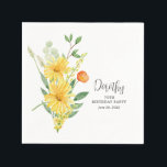 Personalised Napkins 70th Birthday Yellow Floral<br><div class="desc">Bright and vibrant yellow spring flowers are nestled in bright green leaves. All of the text is editable.</div>