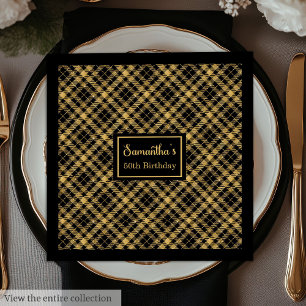 Personalised Napkins Black Gold Elegant Birthday