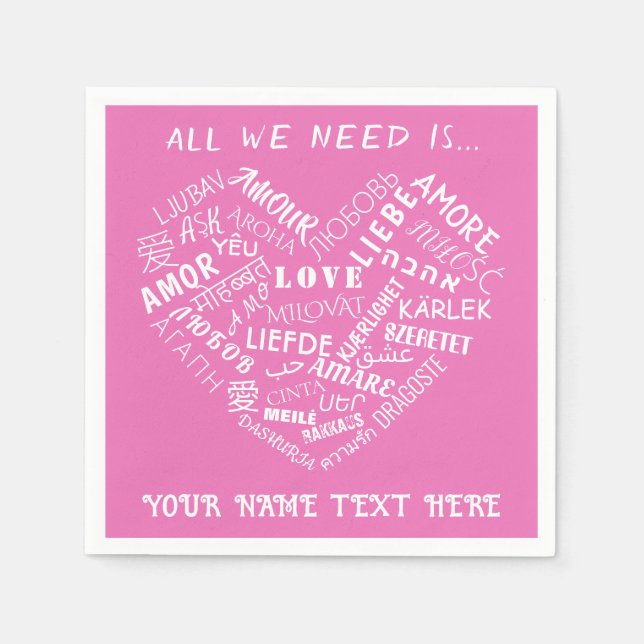 Personalised Napkins Heart LOVE Text Choose Colour (Front)