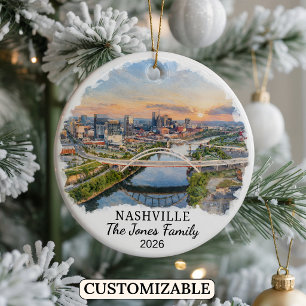 Personalised Nashville Ornament, Custom Tennessee Ceramic Tree Decoration