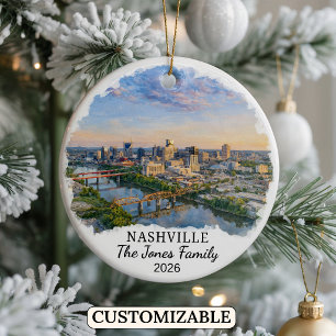 Personalised Nashville Ornament, Custom Tennessee Ceramic Tree Decoration