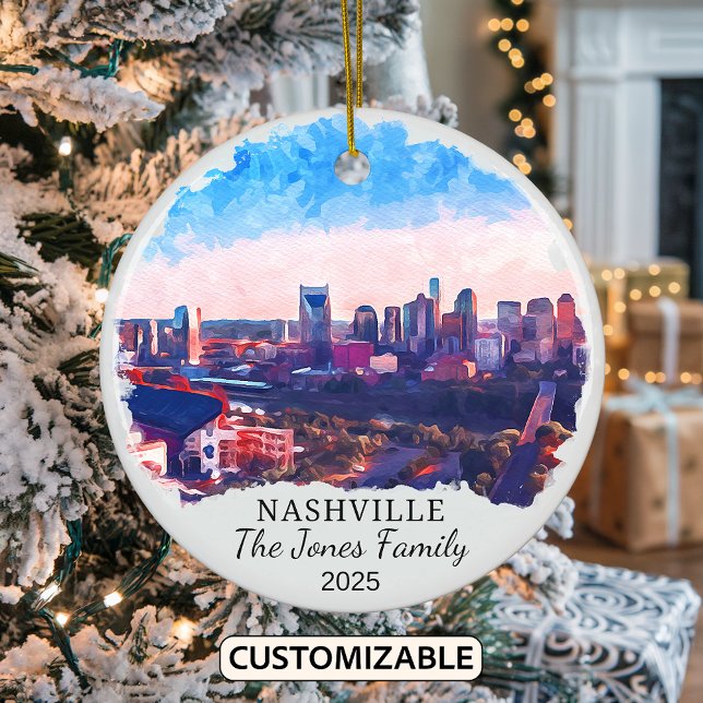 Personalised Nashville Ornament, Tennessee State Ceramic Tree Decoration (Creator Uploaded)