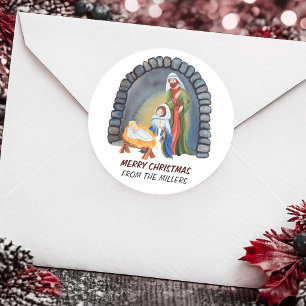 Personalised Nativity Manger Scene Christmas Classic Round Sticker