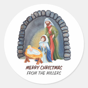 Personalised Nativity Manger Scene Christmas  Classic Round Sticker