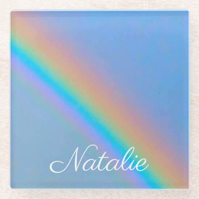 Personalised natural real rainbow glass coaster (Front)