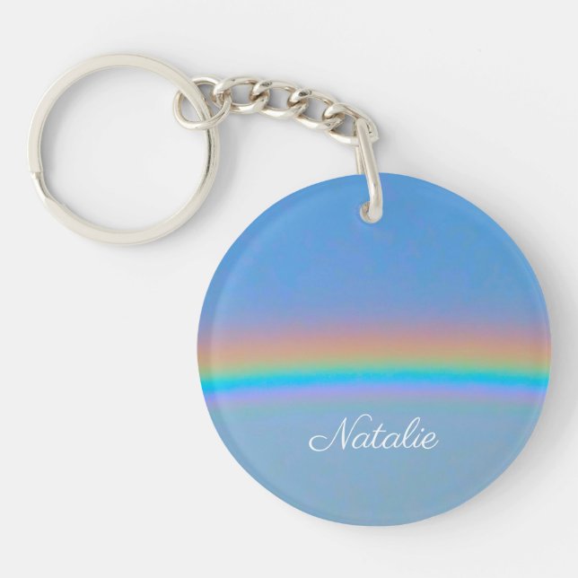 Personalised natural real rainbow key ring (Front)