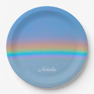 Personalised natural real rainbow paper plate