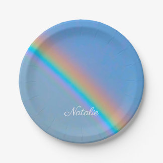 Personalised natural real rainbow paper plate