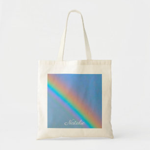 Personalised natural real rainbow tote bag