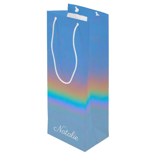 Personalised natural real rainbow wine gift bag (Back Angled)